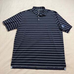 Johnnie-O Mens XL Striped Polo Shirt Golf Navy White Dallas Mavericks Patch FLAW
